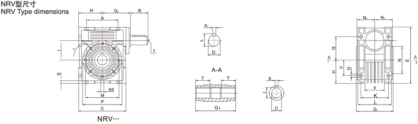 NRV蜗轮减速机型尺寸><br />
<br />
<img src=